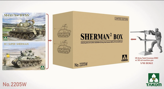 ***PREORDER NOT ON STOCK TAKOM 2205W SHERMAN BIG BOX  2 SHERMAN KITS PLUS 1/16 FIGURE